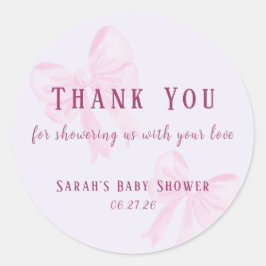 Adesivo Redondo Pastel Pink Bow Baby Shower Thank You Sticker