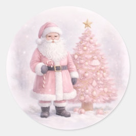 Adesivo Redondo Pastel Pink Christmas Santa 