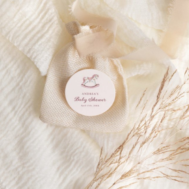Adesivo Redondo Pastel Pink Cute Carousel Girl Baby Shower (Criador carregado)