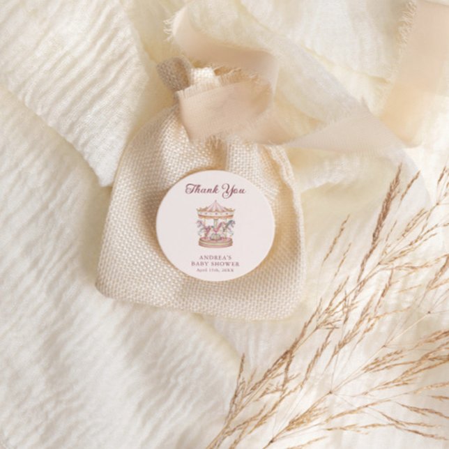 Adesivo Redondo Pastel Pink Cute Carousel Girl Baby Shower (Criador carregado)