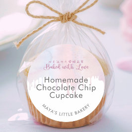 Adesivo Redondo Pastel Pink Dripping Bakery Product Name