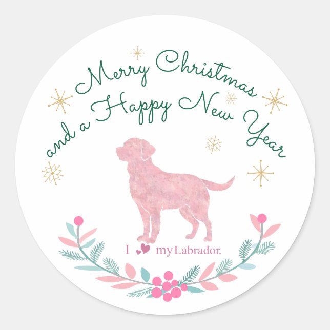 Adesivo Redondo Pastel Pink Labrador Retriever – Holiday Edit (Frente)
