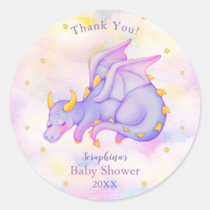Adesivo Redondo Pastel Purple Dragon Girls Chá de fraldas Obrigado