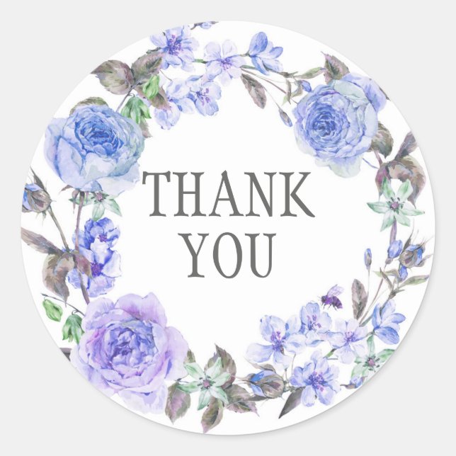 Adesivo Redondo Pastel Purple Watercolor Floral | Obrigado (Frente)