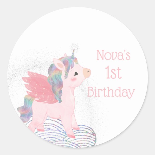 Adesivo Redondo Pastel Rainbow Unicorn Stickers (Frente)