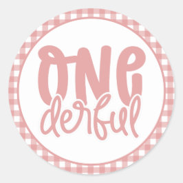 Adesivo Redondo Pastel rosa cor-de-rosa, primeiro aniversario