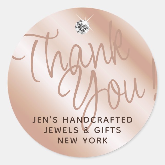 Adesivo Redondo Pastel Rosa Coral Shimmery Sparkle Obrigado Etique (Frente)