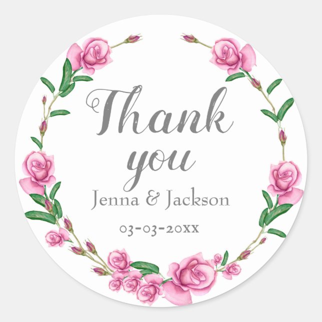 Adesivo Redondo Pastel Rosa Floral (Frente)