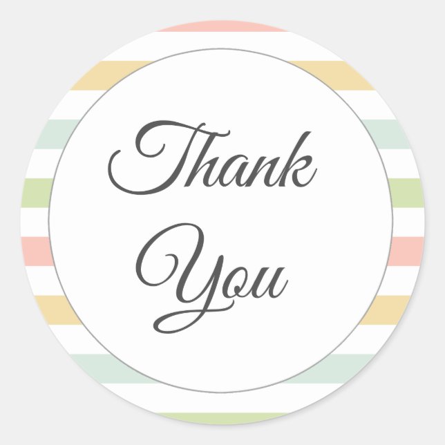 Adesivo Redondo Pastel striped, obrigado colorido (Frente)