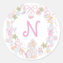 Adesivo Redondo Pastel Sweet Holiday Treats Monogram Crest 