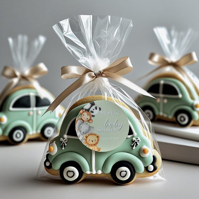 Adesivo Redondo Pastel Tropical Chá de fraldas Selle Safari Animai (Criador carregado)