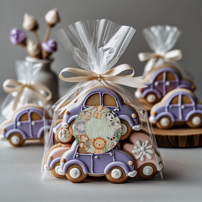 Adesivo Redondo Pastel Tropical chá de fraldas Selle Safari Animai (Criador carregado)