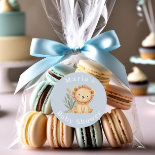 Adesivo Redondo Pastel Tropical chá de fraldas Selle Safari Animai