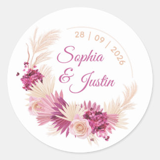 Adesivo Redondo Pastel Tropical Wedding Sticker Floral Label