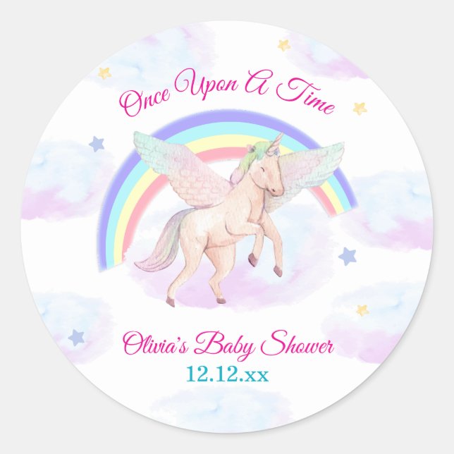 Adesivo Redondo Pastel Unicorn Star Rainbow Fairytale Baby Shower  (Frente)