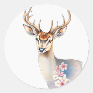 Adesivo Redondo Pastel Watercolor Deer com Flora