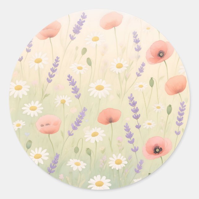 Adesivo Redondo Pastel Wildflower Meadow Soft Bloom (Frente)