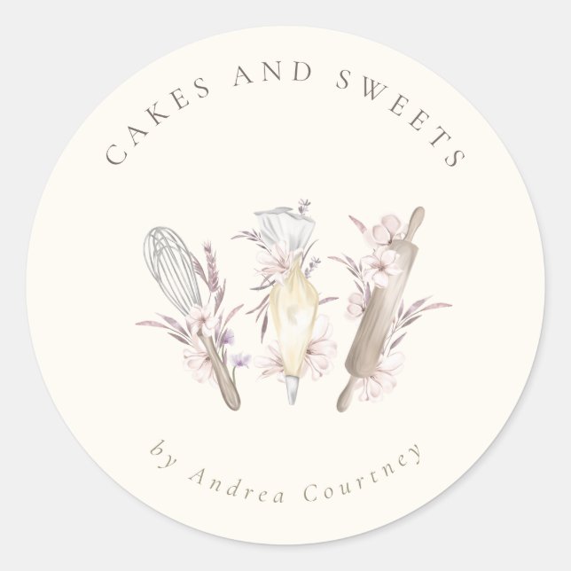 Adesivo Redondo Pastelaria Pastelaria Chef Bajulação Utensílios (Frente)