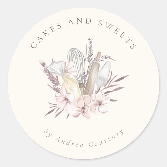 Adesivo Redondo Pastelaria Pastelaria Chef Bajulação Utensílios (Frente)