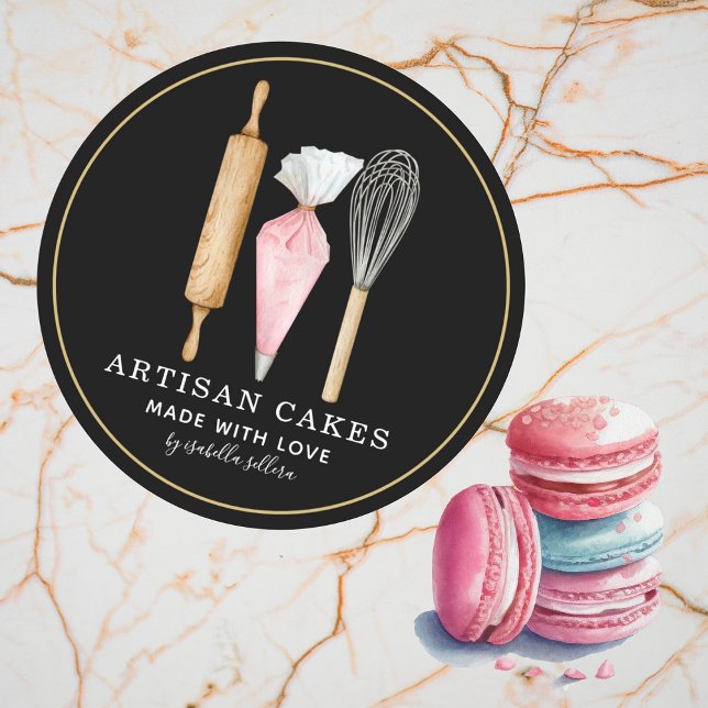 Adesivo Redondo Pastelaria Pastelaria Ferramentas de cozedura Blac (Criador carregado)