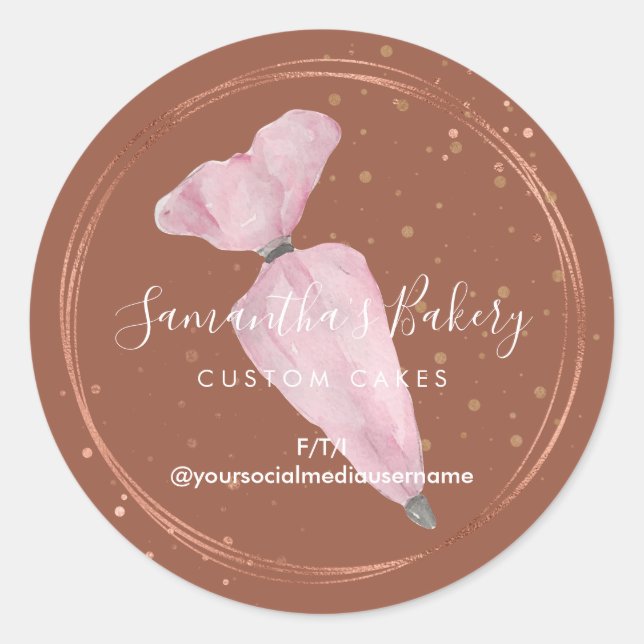 Adesivo Redondo Pastelaria Personalizada de Torre Boho Pink Bakery (Frente)