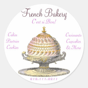 Adesivo Redondo Pastelarias francesas do vintage elegante: