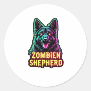 Adesivo Redondo Pastor Alemão GSD Shep Cachorro Zumbi Halloween Es