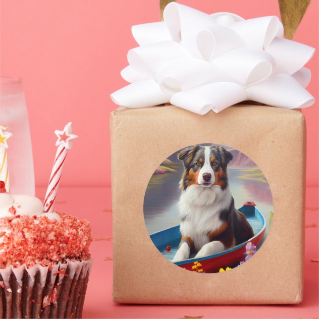 Adesivo Redondo Pastor australiano em Paddle: Uma aventura cênica (Festa)