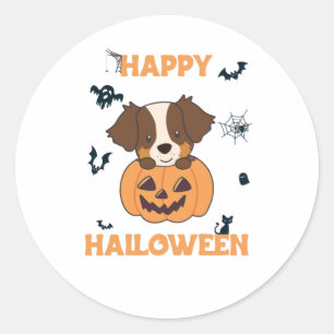 Adesivo Redondo Pastor Australiano Em Pumpkin Cute Happy