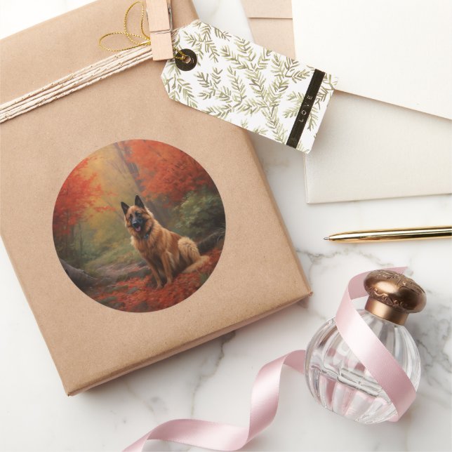 Adesivo Redondo Pastor belga no outono deixa cair inspiração (Presentear)