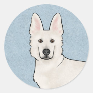 Adesivo Redondo Pastor Suíço Branco Cabeça de Cachorro Fofo Azul
