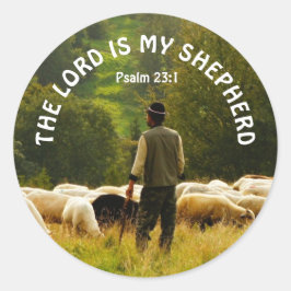 Adesivo Redondo Pastor Vigiando Sobre O Bando De Ovinos