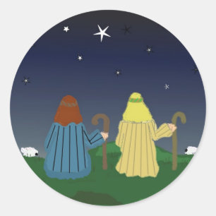 Adesivo Redondo Pastores que olham sobre seus rebanhos