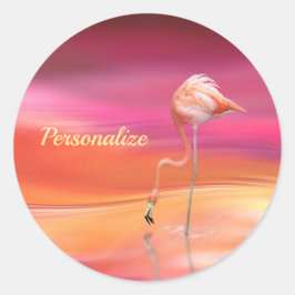 Adesivo Redondo Pastos Surreais Elegantes de Flamingo Rosa Persona