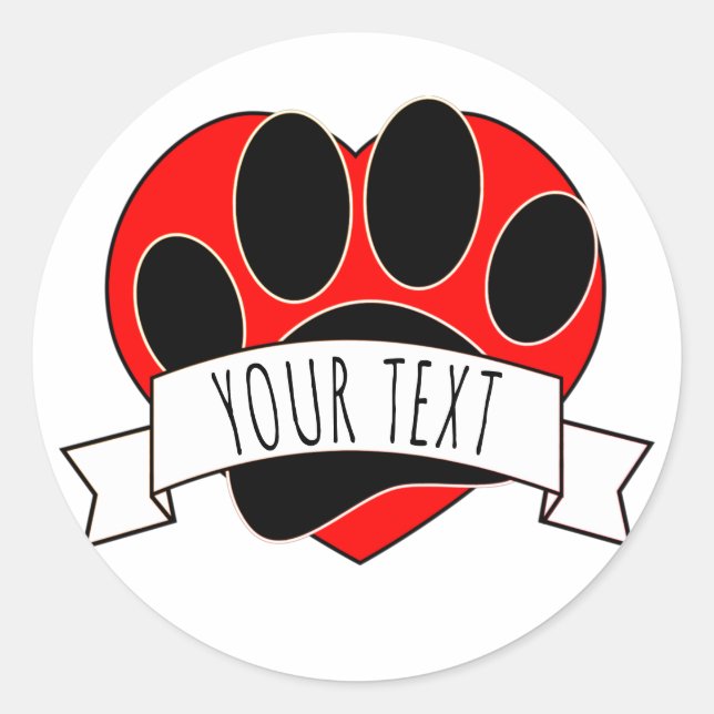 Adesivo Redondo Pata de Cachorro Imprimir Banner Vermelho do Coraç (Frente)