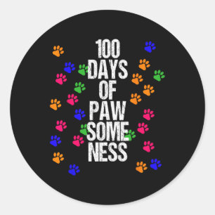 Adesivo Redondo Pata de Cães 100 Dias Diversão de Animais da Escol