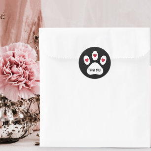 Adesivo Redondo Pata de Cães com Coração, Obrigado, Personalidade 