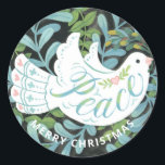 Adesivo Redondo Pata de Paz Ilustrada de Natal<br><div class="desc">Um adesivo de Natal ilustrado apresenta ilustração de uma pomba e uma inscrição manual.</div>