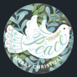 Adesivo Redondo Pata de Paz Ilustrada de Natal<br><div class="desc">Um adesivo de Natal ilustrado apresenta ilustração de uma pomba e uma inscrição manual.</div>