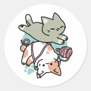 Adesivo Redondo Patas e Brincadeiras – Ilustração de Gato Adorável