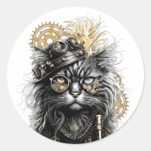 Adesivo Redondo Patas Espirituosas O Gato Steampunk Funky 