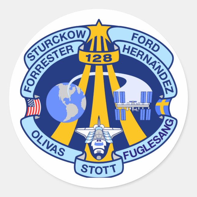 Adesivo Redondo Patch de missão STS-128 (Frente)