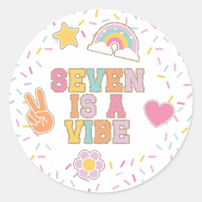 Adesivo Redondo Patch Preppy Seven é um Vibe Birthday (Frente)