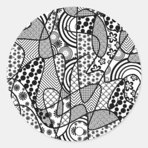 Adesivo Redondo Patchwork Preto e Branco de Padrões 02
