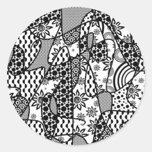 Adesivo Redondo Patchwork Preto e Branco Padrão 03