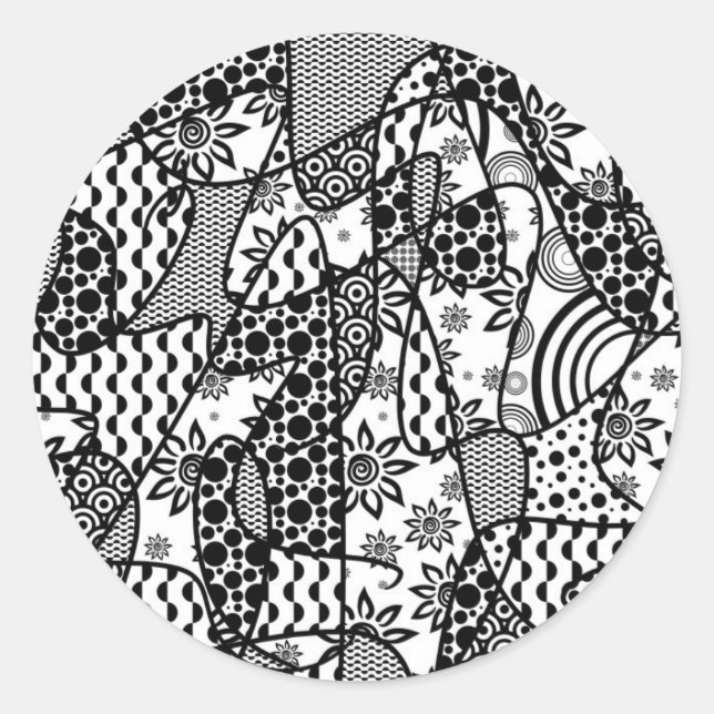 Adesivo Redondo Patchwork Preto e Branco Padrão 03 (Frente)