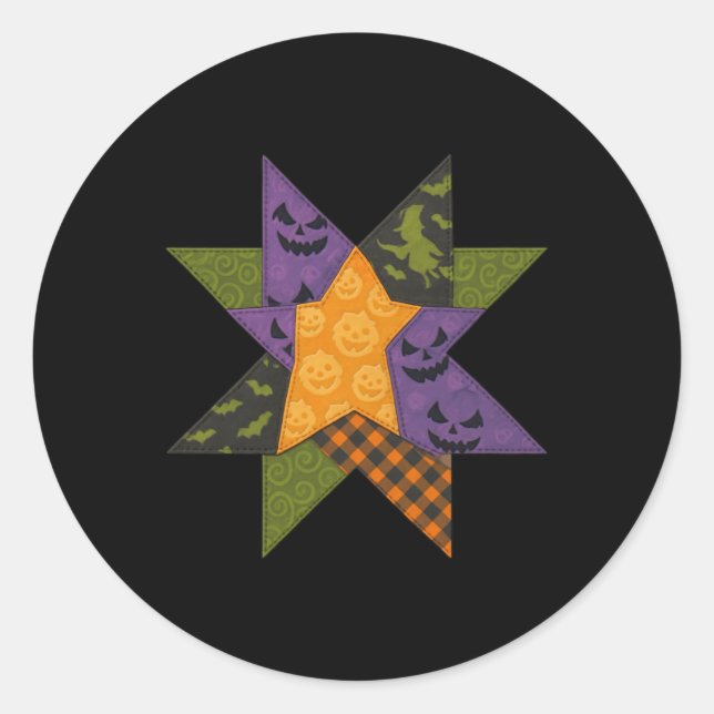 Adesivo Redondo Patchwork Quilling Block Star Patterno Halloween Q (Frente)