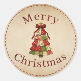 Adesivo Redondo Patchwork Quilt Feliz Natal