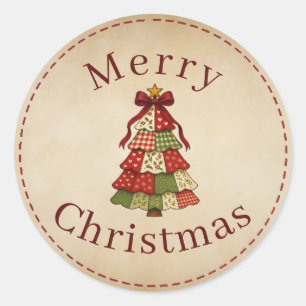 Adesivo Redondo Patchwork Quilt Feliz Natal