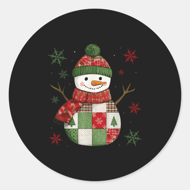 Adesivo Redondo Patchwork Snowman Retro Funny Christmas Snowman Ho (Frente)